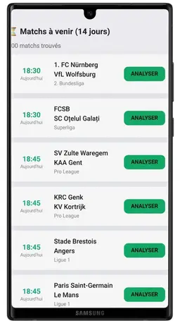 Écran des effectifs, compositions probables et historique H2H